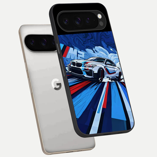  Drift Power Rush phone case For Google Pixel 9 Pro showing premium glass back cover with detailed artwork
