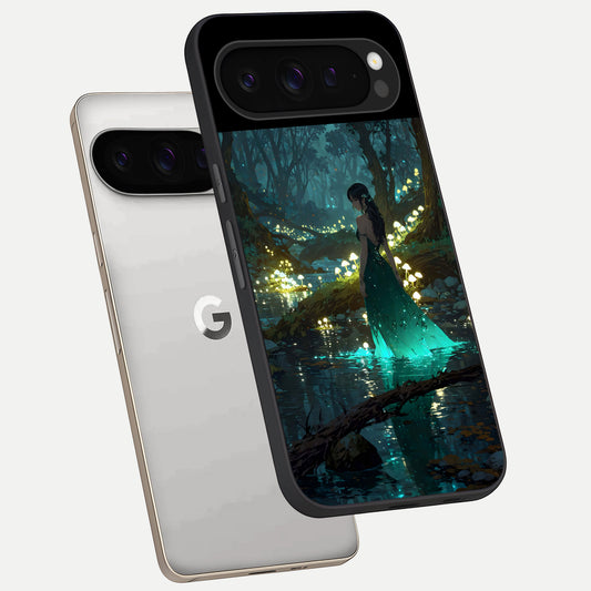  Enchanted Forest Glow phone case For Google Pixel 9 Pro showing premium glass back cover with detailed artwork