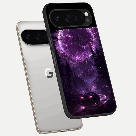  Eternal Cosmic Drive phone case For Google Pixel 9 Pro showing premium glass back cover with detailed artwork