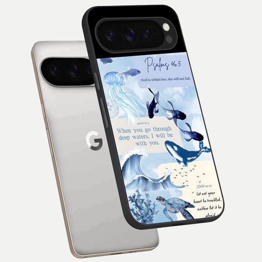  Faithful Ocean Promise phone case For Google Pixel 9 Pro showing premium glass back cover with detailed artwork