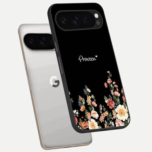  Floral Design Personalized Custom Name phone case For Google Pixel 9 Pro showing premium glass back cover with detailed artwork