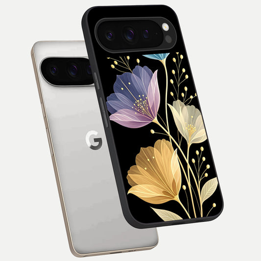  Flower Bloom Glow phone case For Google Pixel 9 Pro showing premium glass back cover with detailed artwork