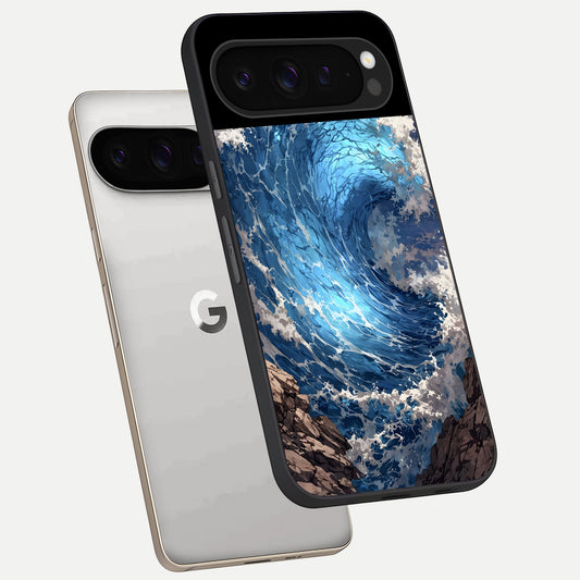  Giant Ocean Wave phone case For Google Pixel 9 Pro showing premium glass back cover with detailed artwork