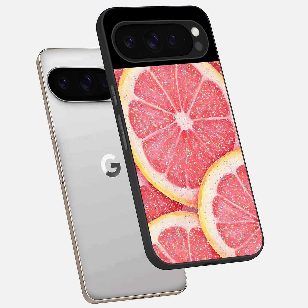  Glitter Grapefruit phone case For Google Pixel 9 Pro showing premium glass back cover with detailed artwork