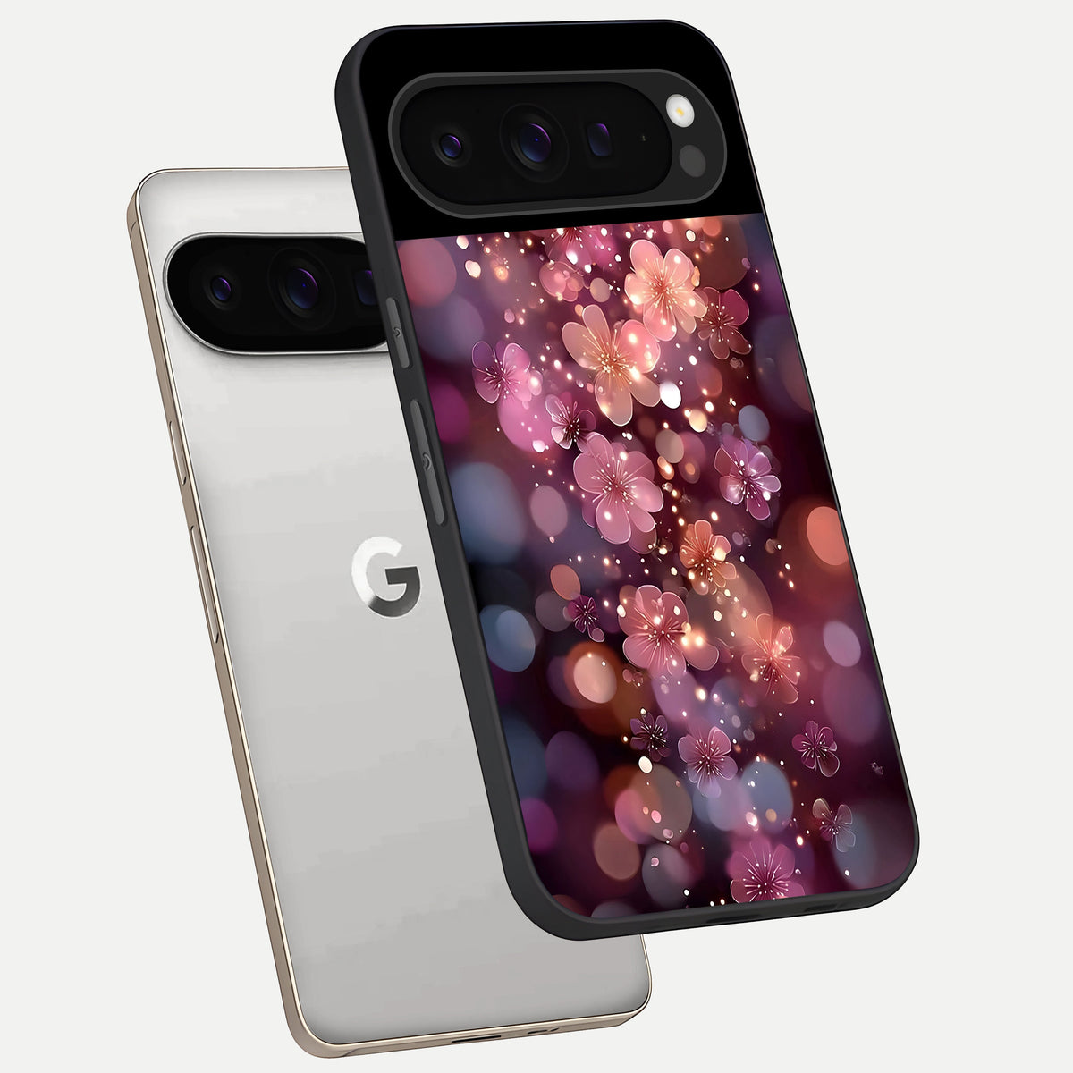  Glowing Petal Bliss phone case For Google Pixel 9 Pro showing premium glass back cover with detailed artwork