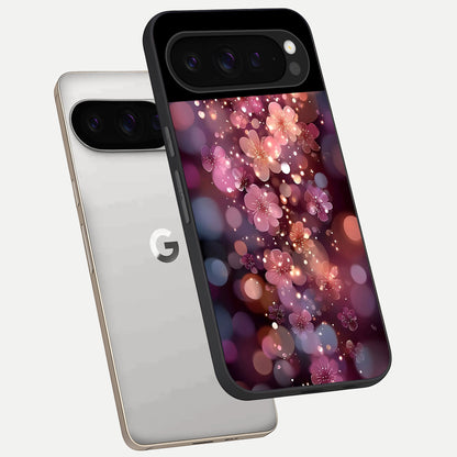  Glowing Petal Bliss phone case For Google Pixel 9 Pro showing premium glass back cover with detailed artwork