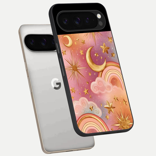  Golden Celestial Dreams phone case For Google Pixel 9 Pro showing premium glass back cover with detailed artwork