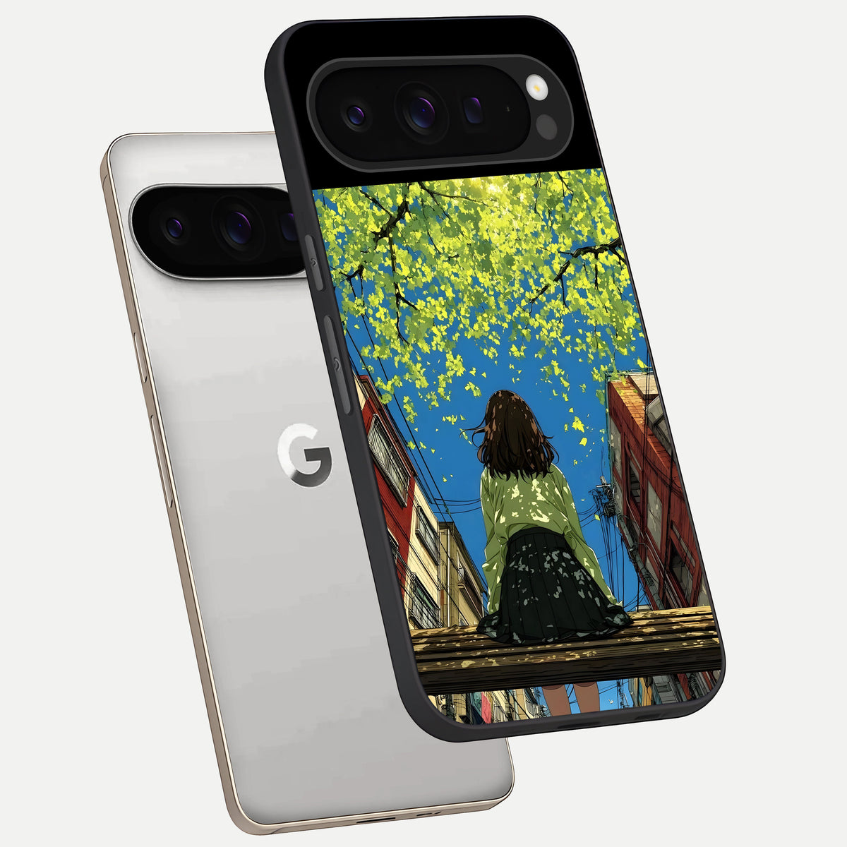  Golden Leaves Glow phone case For Google Pixel 9 Pro showing premium glass back cover with detailed artwork