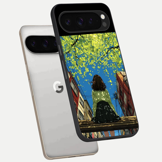  Golden Leaves Glow phone case For Google Pixel 9 Pro showing premium glass back cover with detailed artwork