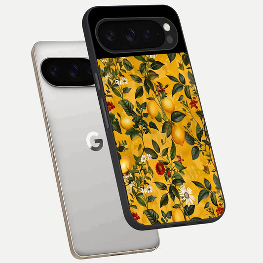  Golden Lemon Field phone case For Google Pixel 9 Pro showing premium glass back cover with detailed artwork