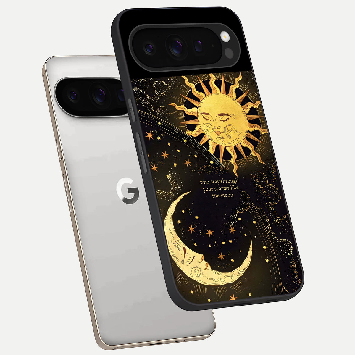  Golden Lunar Love phone case For Google Pixel 9 Pro showing premium glass back cover with detailed artwork