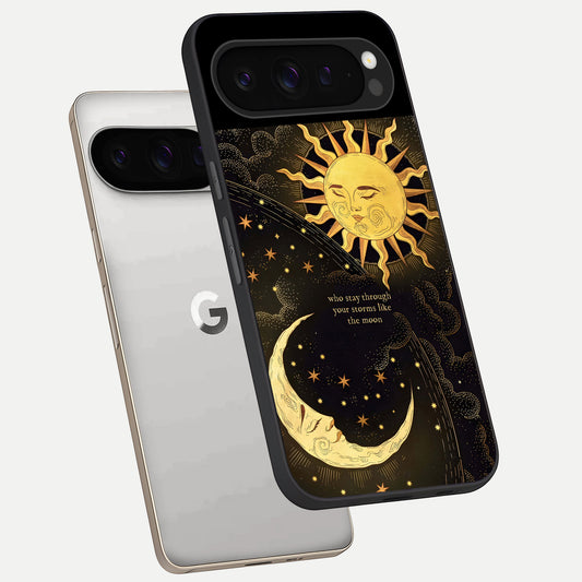  Golden Lunar Love phone case For Google Pixel 9 Pro showing premium glass back cover with detailed artwork