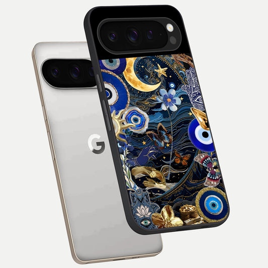  Golden Moon Magic phone case For Google Pixel 9 Pro showing premium glass back cover with detailed artwork