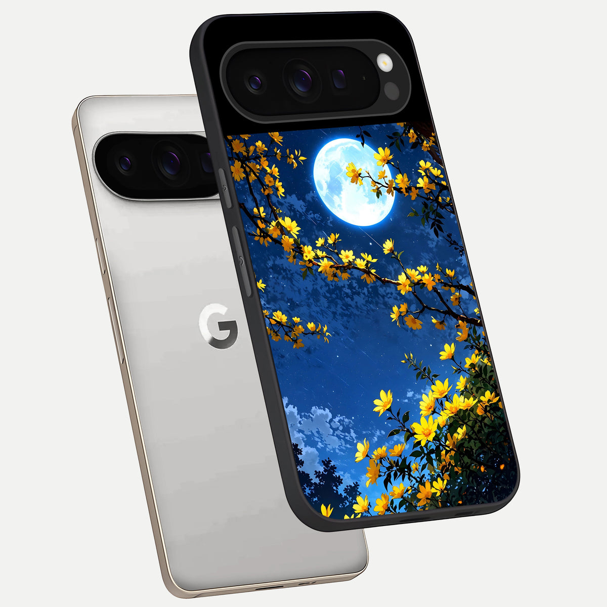  Golden Night Glow phone case For Google Pixel 9 Pro showing premium glass back cover with detailed artwork