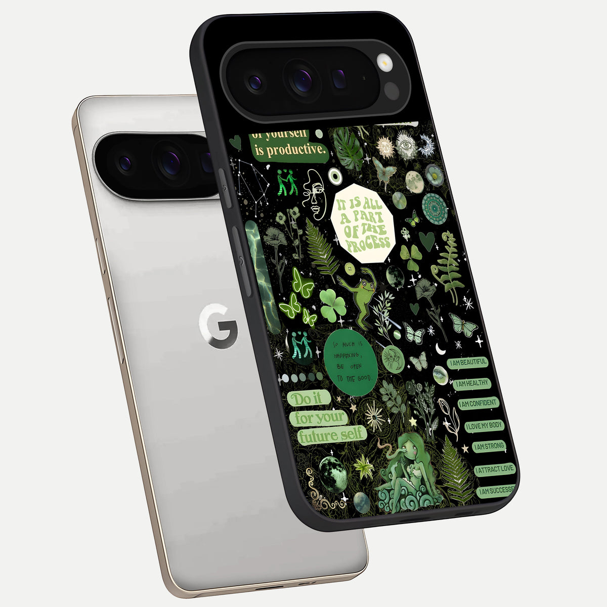  Green Mandala Pattern phone case For Google Pixel 9 Pro showing premium glass back cover with detailed artwork