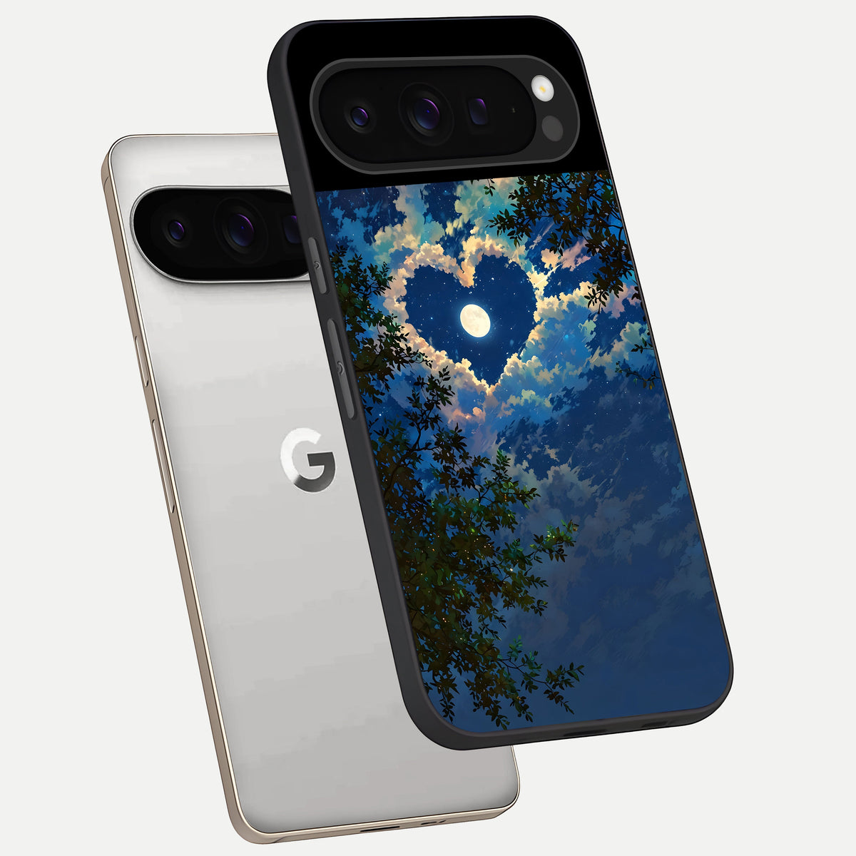  Heart With Moon Sky phone case For Google Pixel 9 Pro showing premium glass back cover with detailed artwork