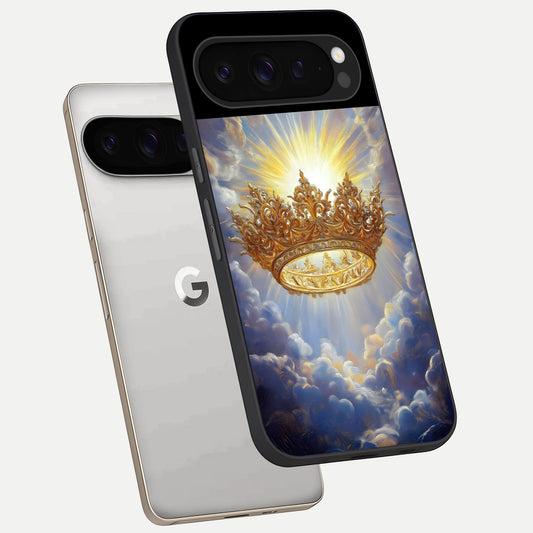 Heavenly Crown Light phone case For Google Pixel 9 Pro showing premium glass back cover with detailed artwork