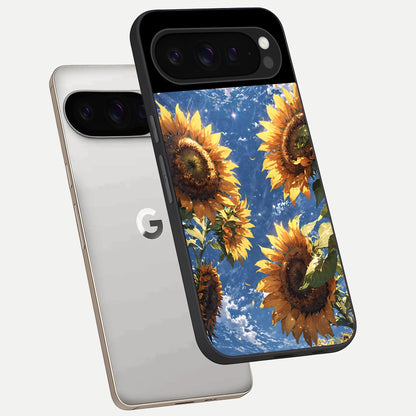  Heavenly Sunflower Rise phone case For Google Pixel 9 Pro showing premium glass back cover with detailed artwork