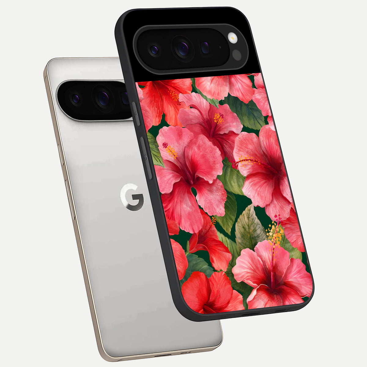  Hibiscus Pattern phone case For Google Pixel 9 Pro showing premium glass back cover with detailed artwork