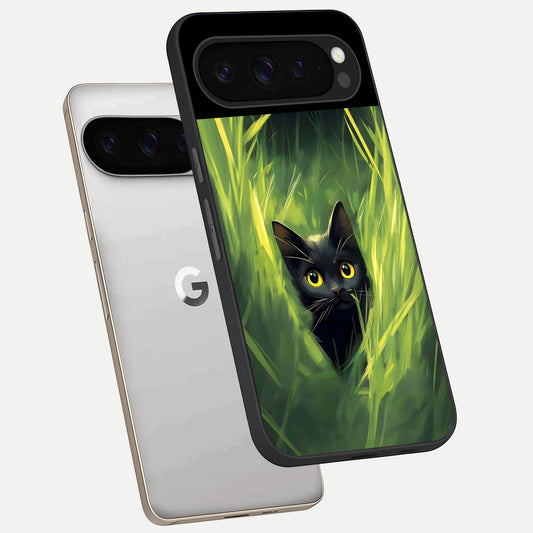  Hidden Cat Whisper phone case For Google Pixel 9 Pro showing premium glass back cover with detailed artwork