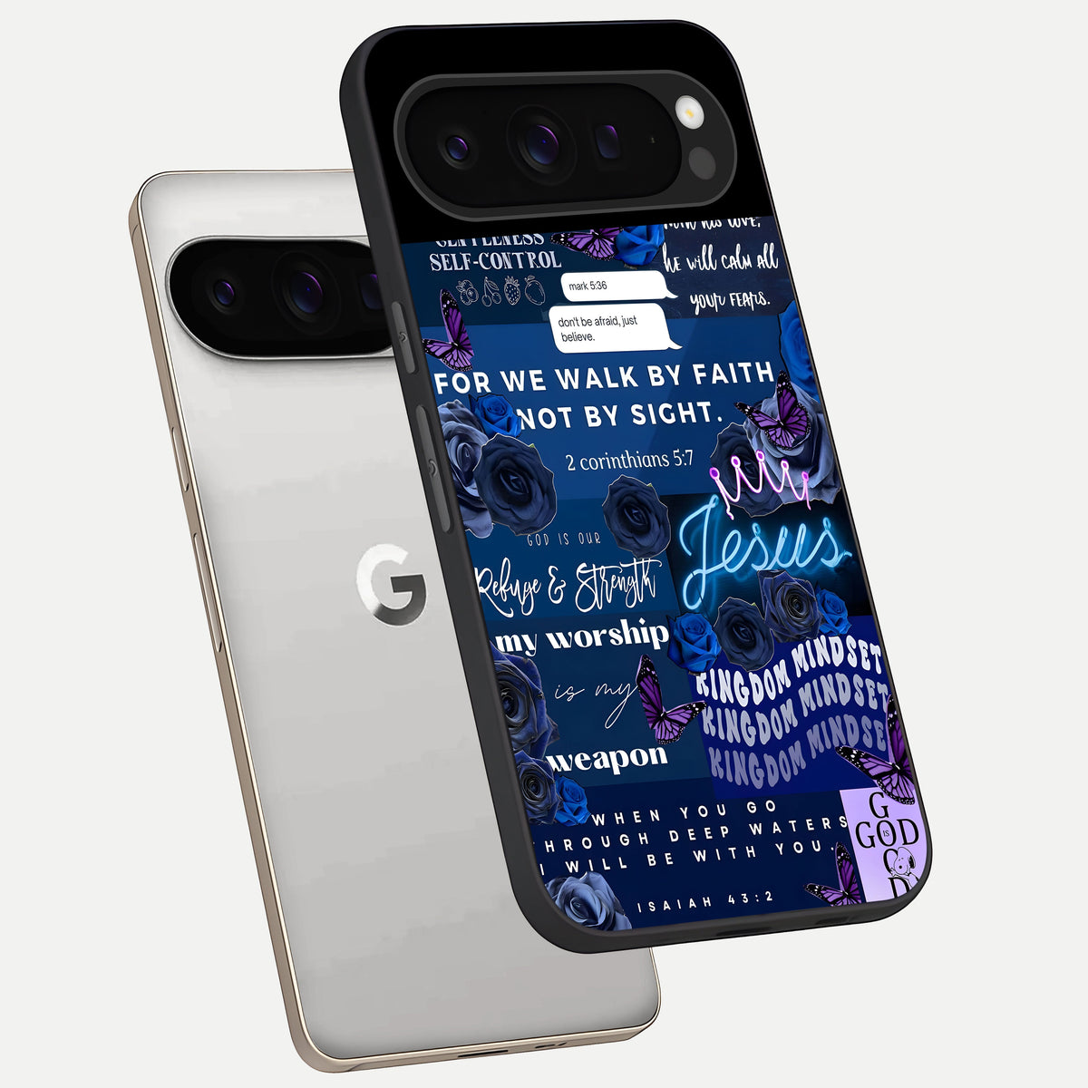  Kingdom Faith Glow phone case For Google Pixel 9 Pro showing premium glass back cover with detailed artwork