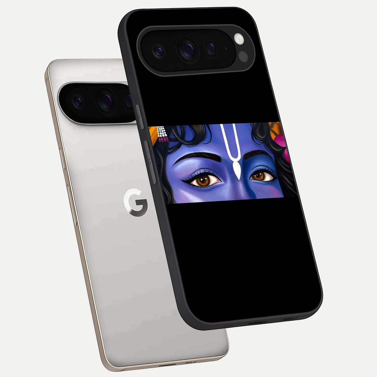  Krishna Eye phone case For Google Pixel 9 Pro showing premium glass back cover with detailed artwork