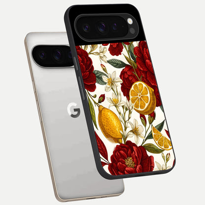  Lemon Rose Charm phone case For Google Pixel 9 Pro showing premium glass back cover with detailed artwork