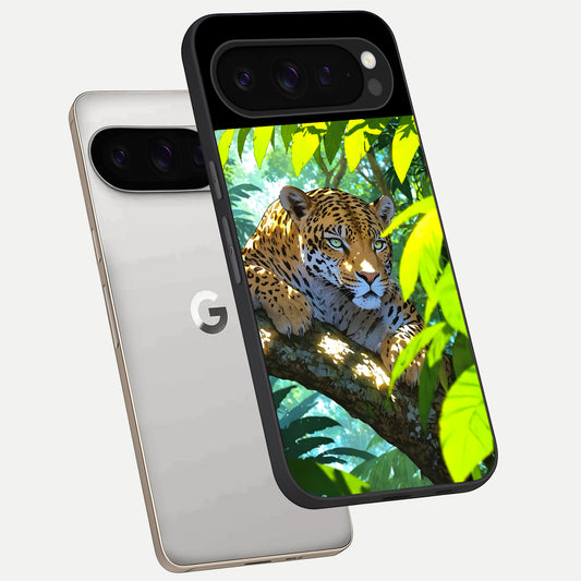  Leopard in Jungle phone case For Google Pixel 9 Pro showing premium glass back cover with detailed artwork