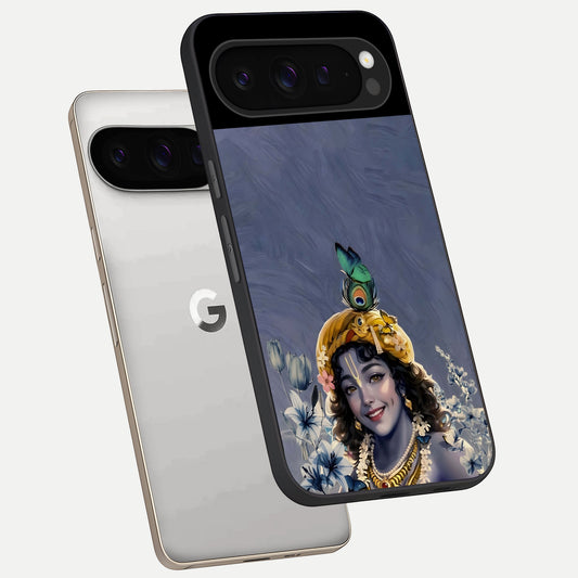 Lord Krishna phone case For Google Pixel 9 Pro showing premium glass back cover with detailed artwork