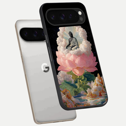  Lotus Divine Peace phone case For Google Pixel 9 Pro showing premium glass back cover with detailed artwork