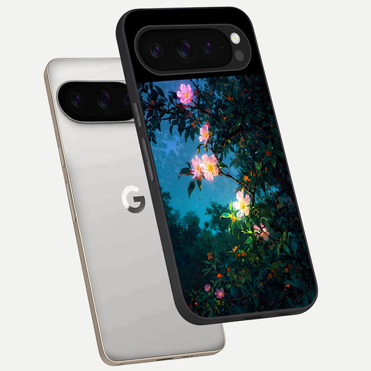  Midnight Bloom Glow phone case For Google Pixel 9 Pro showing premium glass back cover with detailed artwork