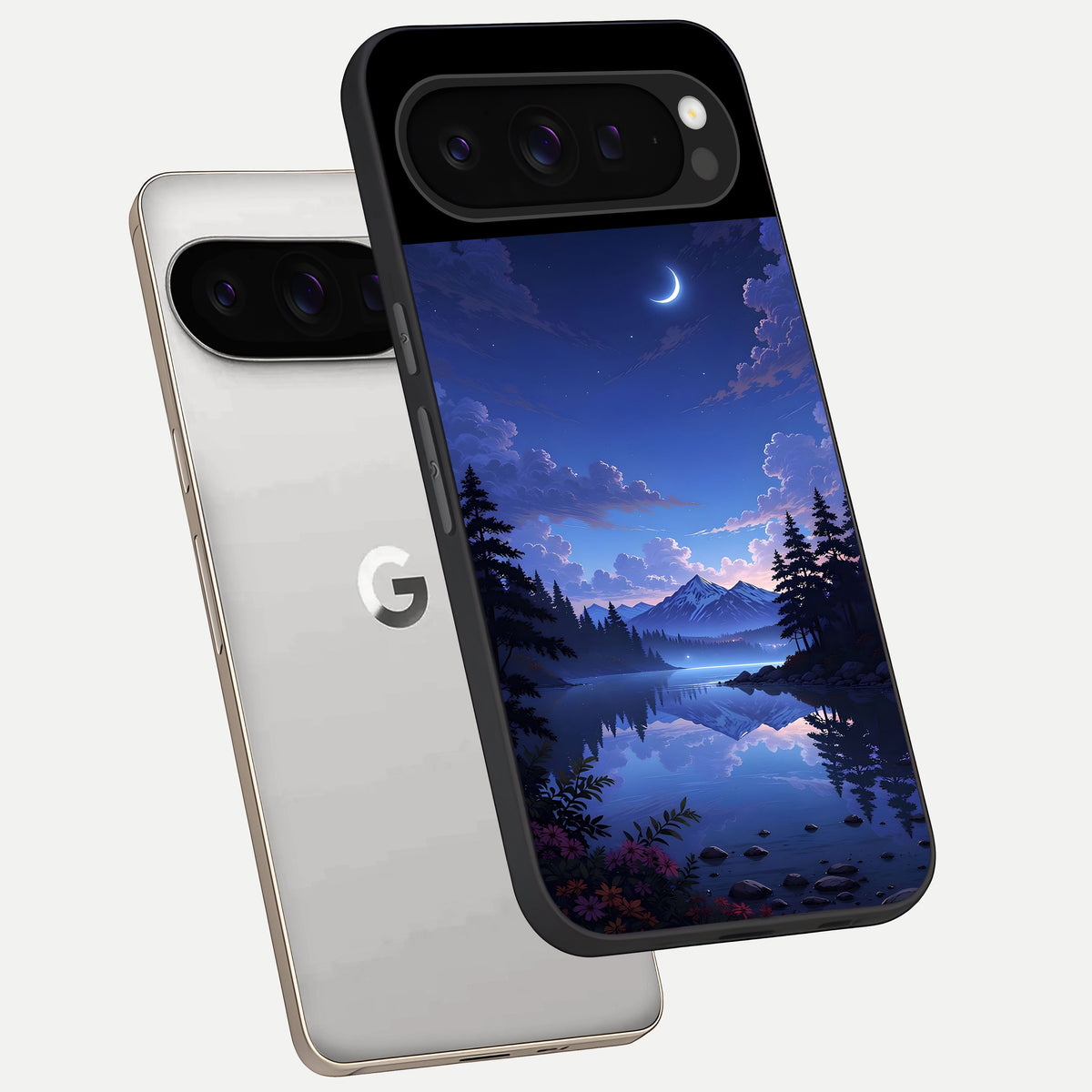  Midnight Lake Peace phone case For Google Pixel 9 Pro showing premium glass back cover with detailed artwork