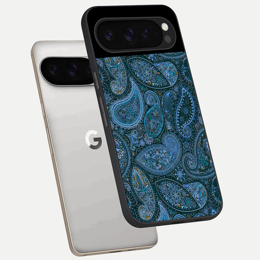  Midnight Paisley Glow phone case For Google Pixel 9 Pro showing premium glass back cover with detailed artwork