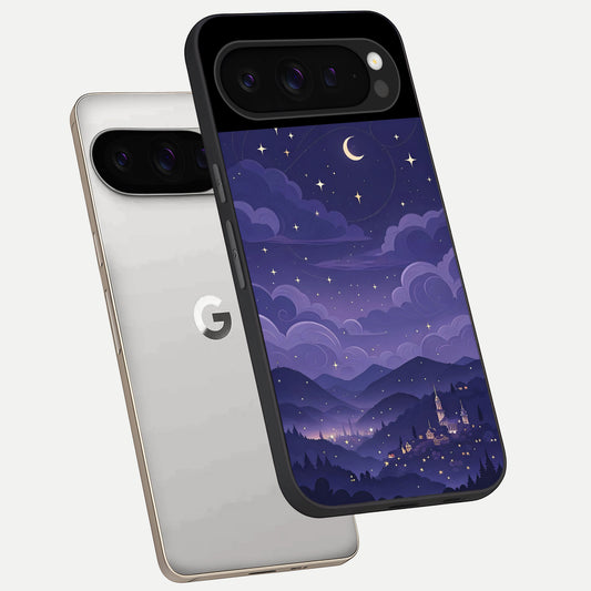  Minimal Night View phone case For Google Pixel 9 Pro showing premium glass back cover with detailed artwork