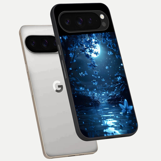  Moonlight Petal Dream phone case For Google Pixel 9 Pro showing premium glass back cover with detailed artwork