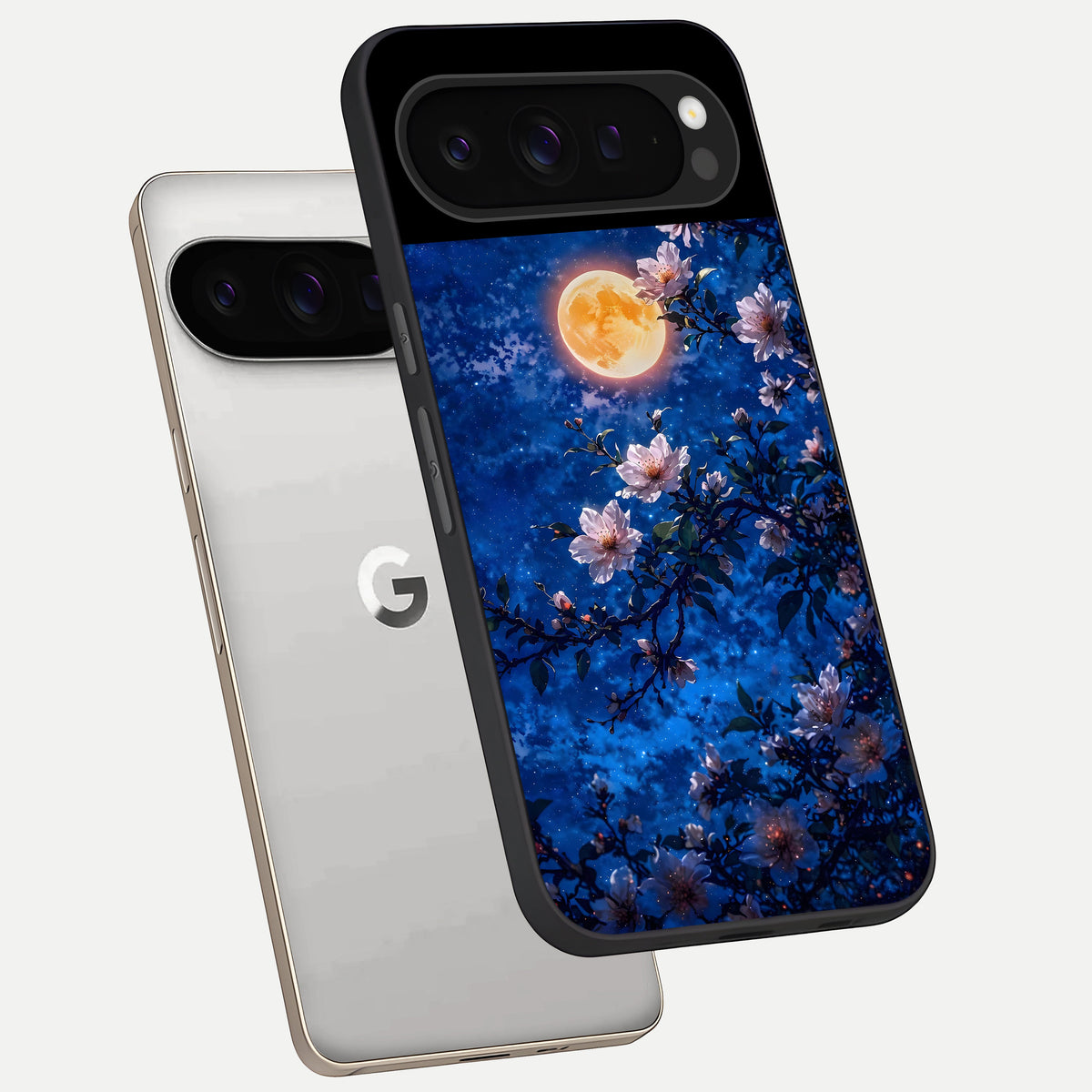  Moonlit Blossoms Night phone case For Google Pixel 9 Pro showing premium glass back cover with detailed artwork