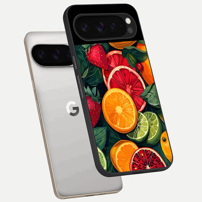  Multiple Fruits phone case For Google Pixel 9 Pro showing premium glass back cover with detailed artwork