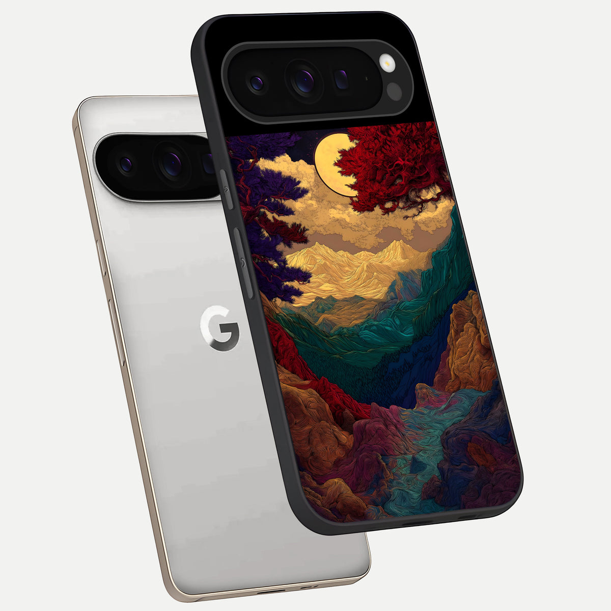  Mystic Valley Light phone case For Google Pixel 9 Pro showing premium glass back cover with detailed artwork