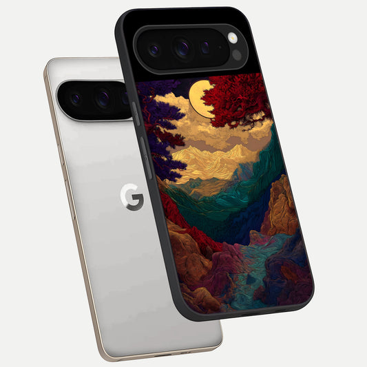  Mystic Valley Light phone case For Google Pixel 9 Pro showing premium glass back cover with detailed artwork