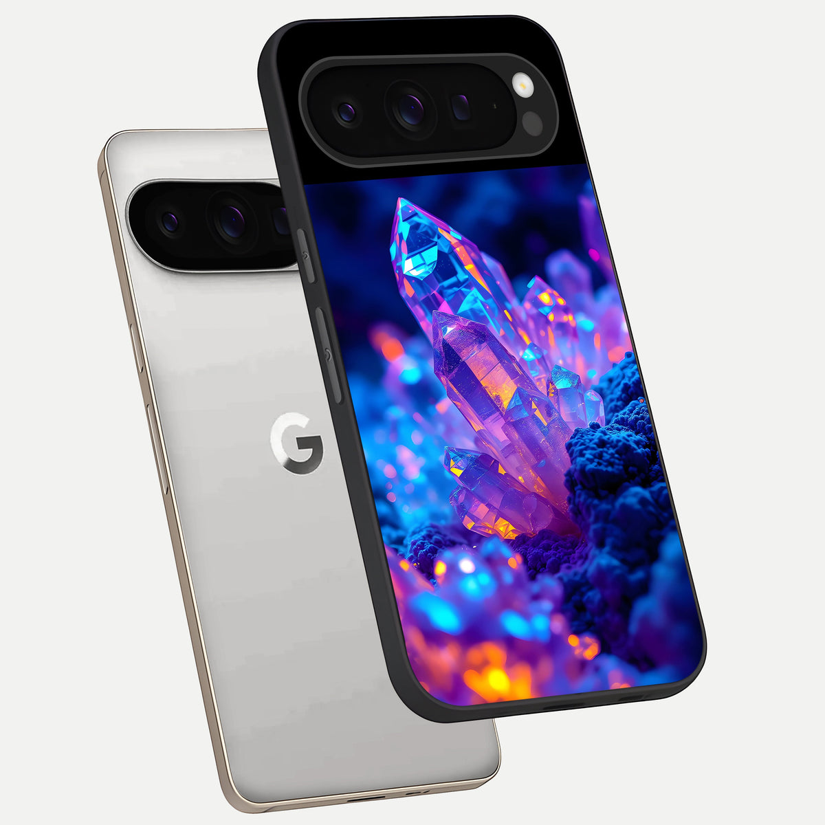  Neon Aura Shards phone case For Google Pixel 9 Pro showing premium glass back cover with detailed artwork