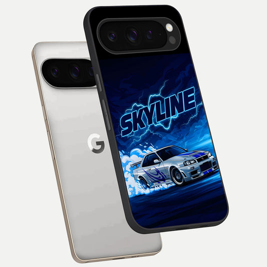  Neon Drift Beast phone case For Google Pixel 9 Pro showing premium glass back cover with detailed artwork