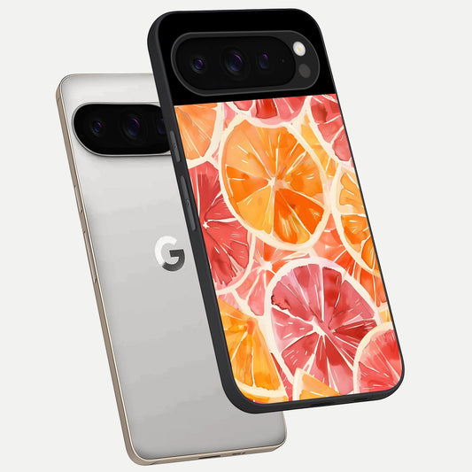  Orange Fruits Pattern phone case For Google Pixel 9 Pro showing premium glass back cover with detailed artwork