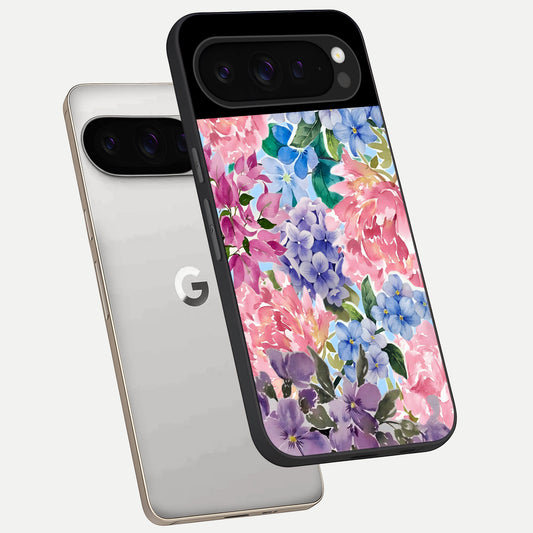  Pastel Floral Mix phone case For Google Pixel 9 Pro showing premium glass back cover with detailed artwork