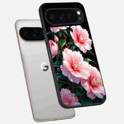  Peach Flower phone case For Google Pixel 9 Pro showing premium glass back cover with detailed artwork