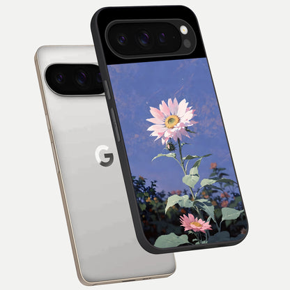  Pink Shells Outline phone case For Google Pixel 9 Pro showing premium glass back cover with detailed artwork