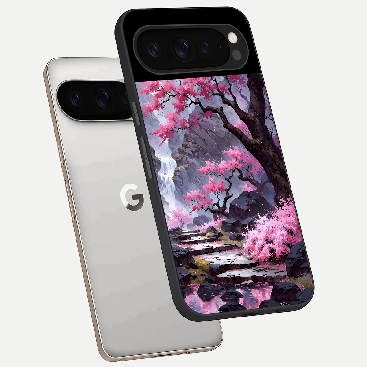  Pink Sunflower Glow phone case For Google Pixel 9 Pro showing premium glass back cover with detailed artwork
