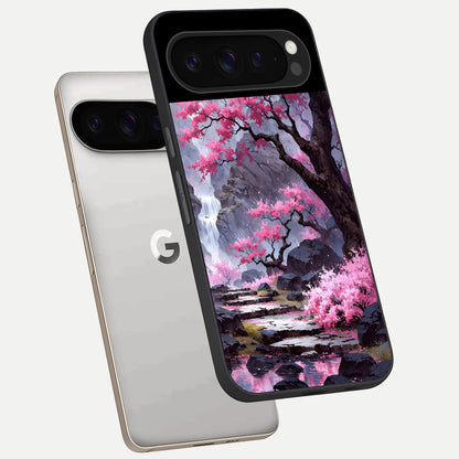  Pink Sunflower Glow phone case For Google Pixel 9 Pro showing premium glass back cover with detailed artwork