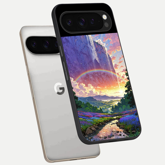  Rainbow Valley Dream phone case For Google Pixel 9 Pro showing premium glass back cover with detailed artwork