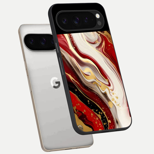  Red And White Marble phone case For Google Pixel 9 Pro showing premium glass back cover with detailed artwork
