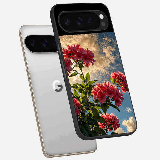  Red Bloom Skies phone case For Google Pixel 9 Pro showing premium glass back cover with detailed artwork